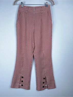 Petite Studio Red White Gingham Pull-On Pants Zipper Front Split Hem Size XS